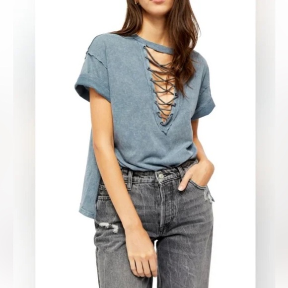 We The Free Azalea Lace Up Short Sleeve Tee - Picture 1 of 10